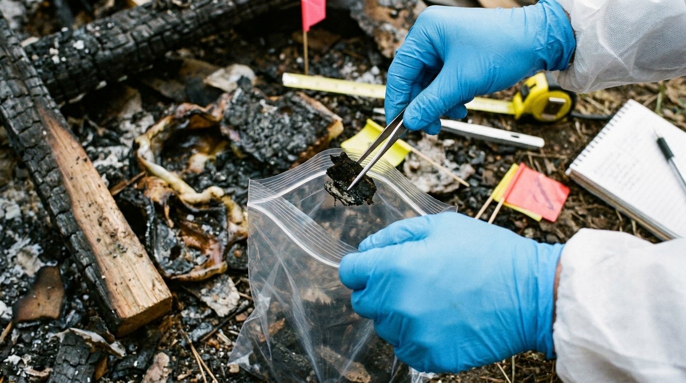 Prélèvement méthodique d'un échantillon sur zone de départ de feu selon une démarche scientifique