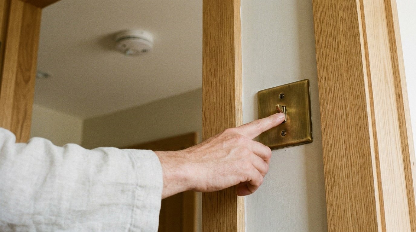 Personne quittant une pièce et fermant la porte pour se mettre à l'abri d'un incendie